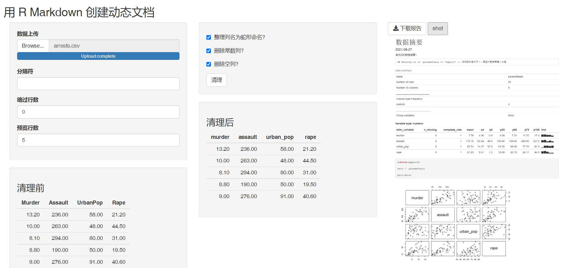 根据 Shiny 输入动态生成 R Markdown 文档