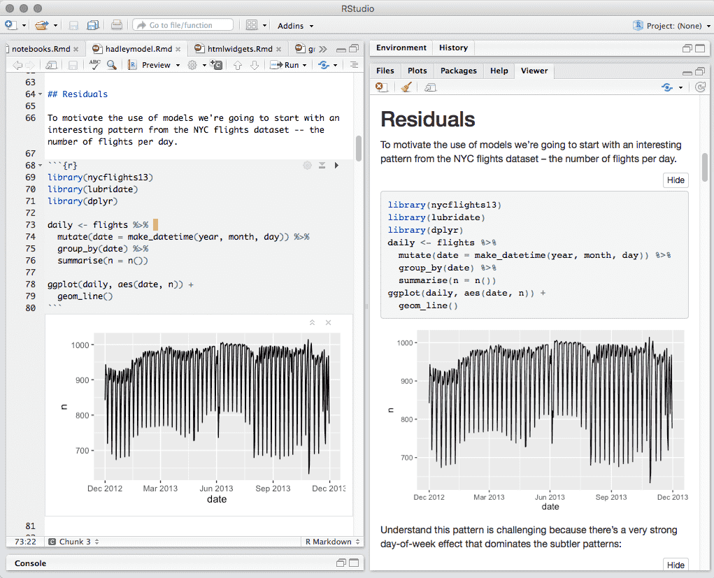 RStudio 支持实时预览 R Markdown 笔记本格式