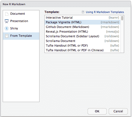 在 RStudio 中创建一个包的长文档。