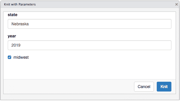 使用者可以从 GUI 输入的参数编译一个 R Markdown 文档。