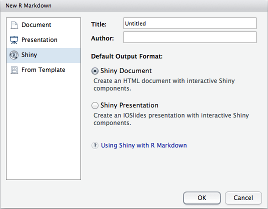  在 RStudio 中创建一个新的 Shiny 文档。